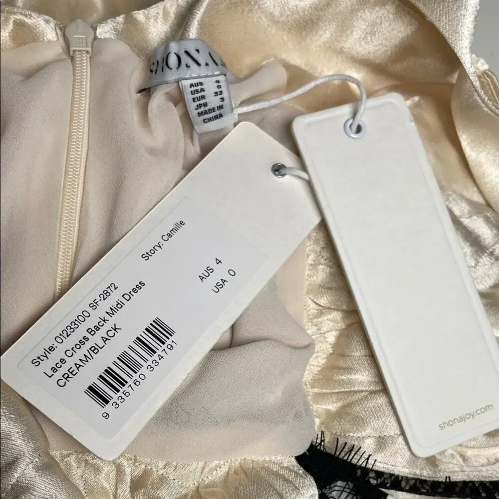 SHONA JOY Camille Lace Cross Back Midi Dress in Cream & Black Size 0 - Picture 11 of 12